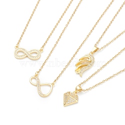 Brass Micro Pave Clear Cubic Zirconia Pendant Necklaces, with 304 Stainless Steel Cable Chains, Mixed Shapes, Golden, 17.52~18.5 inch(44.5~47cm)(NJEW-F281-04)