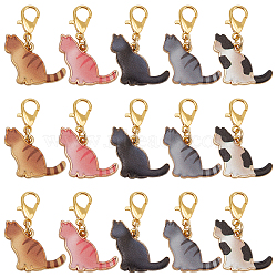 25Pcs 5 Styles Alloy Enamel Pendants Decoration, with Alloy Lobster Claw Clasps, Cat Shape, Golden, 27mm, 5pcs/style(HJEW-DR00149)
