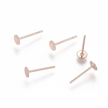 304 Stainless Steel Stud Earring Findings, Flat Round, Rose Gold, 4x0.3mm, Pin: 0.7mm