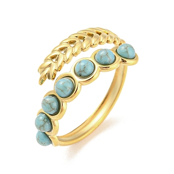 Synthetic Turquoise Beaded Open Cuff Ring, 304 Stainless Steel Hollow Ring, Golden, Inner Diameter: 18mm