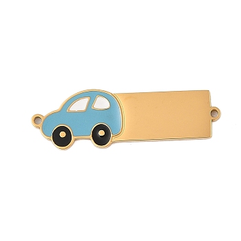 304 Stainless Steel Light Sky Blue Enamel Vehicle Connector Charms, Golden, Car, 30.5x10x1mm, Hole: 1.2mm