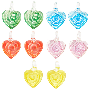 Valentines Day  Handmade Lampwork Pendants, Inner Flower, Heart, Mixed Color, 25x18mm, Hole: 6mm, 10pcs/box
