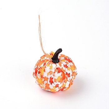 Cloth Pendant Decorations, with Hemp Rope & Foam Filled, Autumn Theme, Pumpkin with Pattern, Orange, 110mm