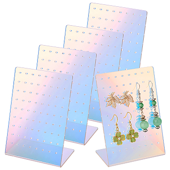 72-Hole Laser Acrylic Slant Back Earring Display Stands, Rectangle Jewelry Organizer Holder for Earring Storage, Colorful, 8x4.7x11cm, Hole: 1.6mm