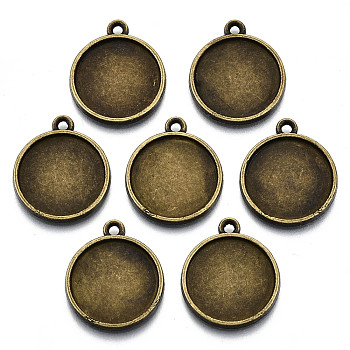 Tibetan Style Alloy Pendant Cabochon Settings, Cadmium Free & Nickel Free & Lead Free, Flat Round, Antique Bronze, Tray: 16mm, 21x18x2mm, Hole: 1.6mm, about 625pcs/1000g