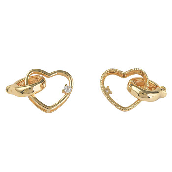Brass Micro Pave Cubic Zirconia Fold Over Clasps, Nickel Free, Heart, Real 18K Gold Plated, 26mm, Hole: 1.5mm