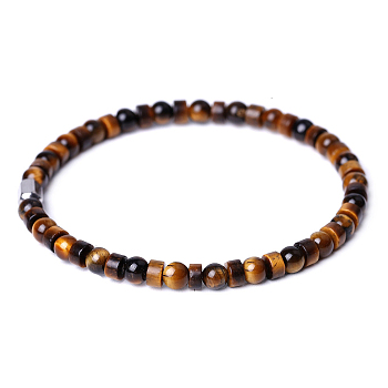 Natural Tiger Eye Beads Stretch Bracelets for Women Men, 6-7/8 inch(17.6cm)