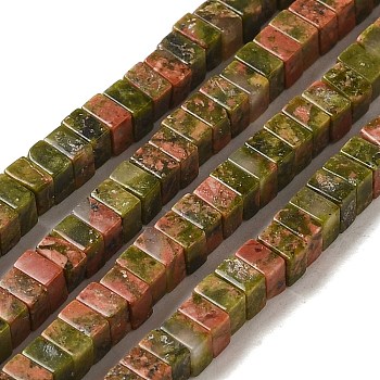 Natural Unakite Beads Strands, Square, 3x3x1.5mm, Hole: 1mm, about 240pcs/strand, 16.14 inch(41cm)