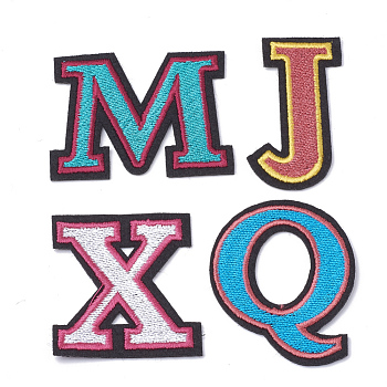 Computerized Embroidery Cloth Iron On/Sew On Patches, Costume Accessories, Appliques, Alphabet, Mixed Color, 45~56x27~55x1.5mm, 4pcs/set