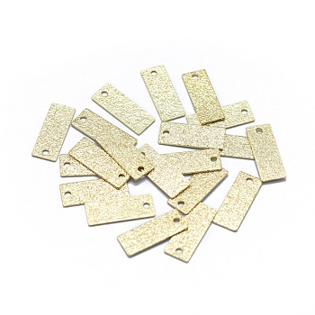 Brass Pendants, Long-Lasting Plated, Rectangle, Textured, Real 14K Gold Plated, 13x5x0.2mm, Hole: 1mm