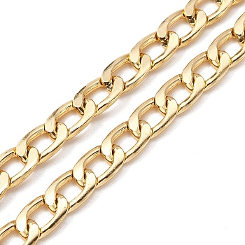 Aluminium Curb Chains, Cuban Link Chains, Unwelded, with Spool, Golden, 13x8x2.3mm, about 16.40 Feet(5m)/Roll