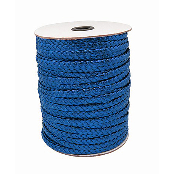 Imitation Leather Cord, Braided, Medium Blue, Size: about 6mm wide, 2.4mm thick, about 100m/roll