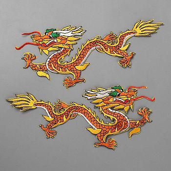 Dragon Embroidery Iron on/Sew on Patches, Costume Accessories, Paillette Appliques, Dragon, 100x240x0.8mm