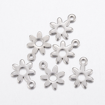 304 Stainless Steel Charms, Flower, Stainless Steel Color, 11x8x0.8mm, Hole: 2mm