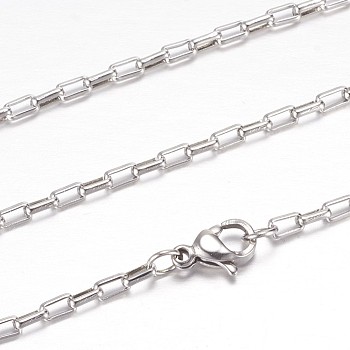 304 Stainless Steel Box Chain Necklaces, with Lobster Claw Clasps, Stainless Steel Color, 19.2 inch(49cm)