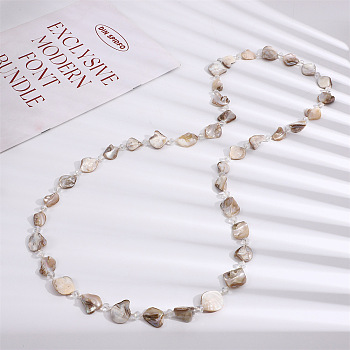 Summer Beach Glass & Natural Shell Nuggets Beaded Long Necklaces for Women, Blanched Almond, 45.67 inch(116cm)