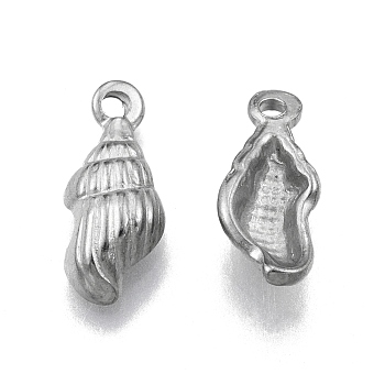 304 Stainless Steel Pendants, Spiral Shell Shape, Stainless Steel Color, 18x7.5x4mm, Hole: 2mm