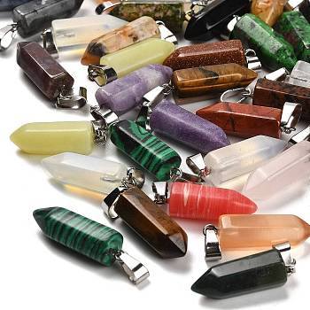 Natural & Synthetic Mixed Gemstone Pendants, with Stainless Steel Color Plated 201 Stainless Steel Snap on Bails, Mixed Dyed and Undyed, 25.5~26.5x8~9x8~9mm, Hole: 7x4mm