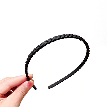 Resin Braided Thin Hair Bands, Plastic with Teeth Hair Accessories for Women, Black, 120mm