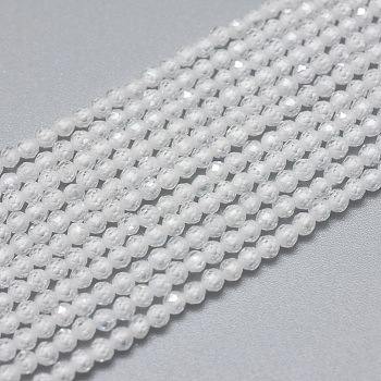 Cubic Zirconia Beads Strands, Faceted, Round, Clear, 2mm, Hole: 0.5mm, about 169pcs/strand, 15.7 inch(40cm)