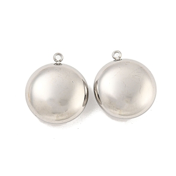 304 Stainless Steel Pendants, Flat Round Charm, Stainless Steel Color, 17.5x15x6.5mm, Hole: 1.2mm