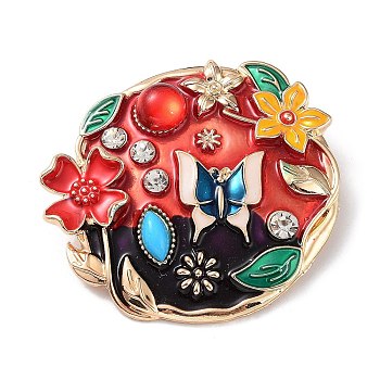 Alloy Pave Rhinestone Brooch, with Enamel, Flower, Colorful, 51x57x15mm, Hole: 7x6mm