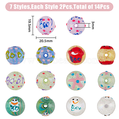14Pcs 7 Colors AB Color Transparent Crackle Acrylic Round Beads(OACR-FH0001-049)-2