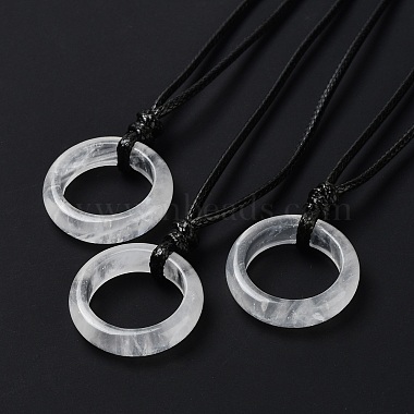 Ожерелье-подвеска с кольцом из натурального кварца и вощеными шнурами(NJEW-R262-01B-05)-2
