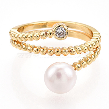 Natural Pearl Double Lines Finger Ring with Rhinestone(PEAR-N020-06J)-2
