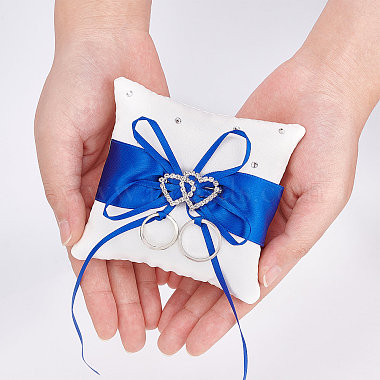 Coussin pour alliances en soie hommage avec ruban en polyester et cœur en alliage(DIY-WH0325-48B)-3