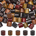 80Pcs 5 Colors Natural Wood Beads, Column, Mixed Color, 8x8.5mm, Hole: 1.8mm, 16pcs/color(WOOD-SC0002-11)