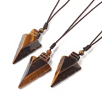 Natural Tiger Eye Arrow Pendant Necklace, Gemstone Jewelry for Women, 36.22 inch(92cm)(NJEW-C031-02I)