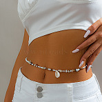 Bohemian Natural Cowrie Shell Charm Glass Seed Beaded Waist Belly Chains, Platinum, White, 680mm(FS-WG787E4-06)