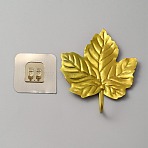Spray Painted Iron Wall Hanging Hooks, Non Punch Wall Clothes Hanger, with Sticker, Maple Leaf, Gold, 125x109x38mm, Sticker: 59x59x0.5~9.5mm(IFIN-WH0001-06B-03)