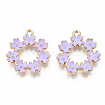 Alloy Enamel Pendants, Cadmium Free & Lead Free, Flower, Light Gold, Lilac, 24x21.5x2.5mm, Hole: 2mm(ENAM-S126-013B-RS)