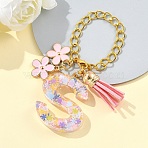 Flower Alloy Enamel & Resin Letter Cup Charms, with Alloy Lobster Claw Clasps and Chain, Letter S, 185mm(HJEW-YW00073-19)