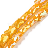 AB Color Plated Glass Beads Strands, Faceted Bamboo Stick, Orange, 8x6x4~4.5mm, Hole: 1.2mm, about 70pcs/strand, 21.57''(54.8cm)(EGLA-P051-06B-B04)