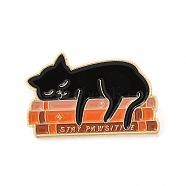 Cat with Word Enamel Pin, Golden Alloy Brooch for Backpack Clothes, Black, 19.5x30.5x1.5mm(JEWB-B005-03G-04)