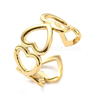 304 Stainless Steel Open Cuff Ring for Women, Hollow Heart, Real 14K Gold Plated, US Size 7 1/4(17.5mm)(RJEW-C016-17G)