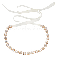 Wedding Bridal Headbands, with Glass Rhinestone and Polyester, Golden, 1050mm(DIY-WH0430-582)