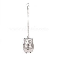 304 Stainless Steel Tea Infuser, Owl with Chain Hook, Tea Ball Strainer Infusers, Stainless Steel Color, 170mm(AJEW-D048-04P)