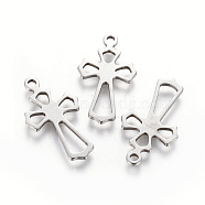 201 Stainless Steel Pendants, Cut-Out, Cross, Hollow, Stainless Steel Color, 28x15x1mm, Hole: 2mm(STAS-G192-11P)