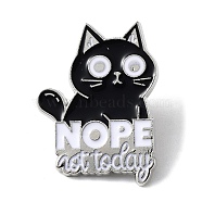 Cartoon Style Cat Enamel Pins, Platinum Alloy Badge for Men Women, Black, 30x22x1.5mm(JEWB-Q041-02C)