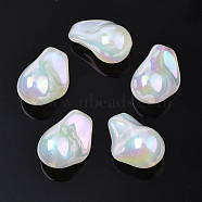 Rainbow Iridescent Plating Acrylic Beads, Glitter Beads, Teardrop, White, 21.5x20x11.5mm, Hole: 1.2~1.5mm(PACR-S221-007)
