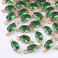 Transparent Glass Links connectors, with Brass Findings, Faceted, Oval, Light Gold, Sea Green, 11x4x4mm, Hole: 1mm(GLAA-T007-10B)