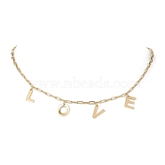 Word Love 304 Stainless Steel Charms Bib Necklaces with Brass Paperclip Chains, Real 18K Gold Plated, 15.55 inch(39.5cm)(NJEW-JN04534)