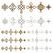 Elite 96Pcs 12 Styles Tibetan Style Alloy Connector Charms, for Jewerly Making, Mixed Shape Chinese Knot, Antique Bronze & Antique Silver, 10~31x10~23x1`3mm, Hole: 1.5~6mm, 8pcs/style(FIND-PH0005-94)