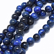 Natural Tiger Eye Beads Strands, Dyed & Heated, Round, Blue, 8mm, Hole: 2mm, about 49pcs/strand, 14.7 inches(37.5cm)(G-L476-03A)