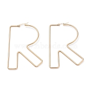 304 Stainless Steel Hoop Earrings, Golden, Letter.R, 76.5x48.5x2mm, 12 Gauge, Pin: 0.6x1.5mm(EJEW-F251-A02-R)