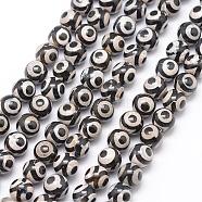 Tibetan Style 3-Eye dZi Beads, Natural Agate Bead Strands, Round, Dyed & Heated, Black, 8mm, Hole: 1mm, about 47pcs/strand, 15 inch(G-K166-01-8mm-L1-01)